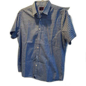 Untuckit Shirt Mens Large Navy Blue Teal Check Short Sleeve Slim Fit Manzanilla